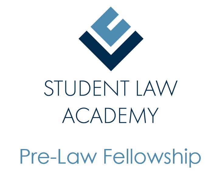 Image shows the blue Student Law Academy logo: Pre-Law Fellowship
